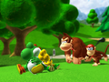 Donkey Kong and Diddy Kong see Yoshi and Koopa dozing off.