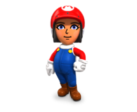 Mario Kart Tour artwork of a Mii wearing the Mario Mii Racing Suit