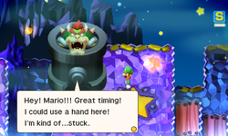 Bowser asking Mario and Luigi to let him out of the Cannon in Mario & Luigi: Superstar Saga and Mario & Luigi: Superstar Saga + Bowser's Minions