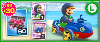 The Penguin Luigi Pack from the 2020 Mario vs. Luigi Tour in Mario Kart Tour