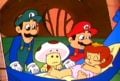 Luigi, Toad, Mario and Baby Princess Toadstool, from "Two Plumbers and a Baby"