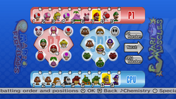 The Offense/Defense Setup screen from Mario Super Sluggers.