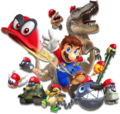 Artwork of Mario, Cappy and enemies they can capture.