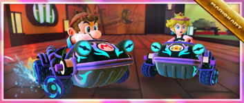 The "Celebrating the Mario vs. Peach Tour! Dark Hop Rod" Pack from the Mario vs. Peach Tour in Mario Kart Tour