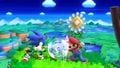 Mario using his Fireball attack while Sonic punches