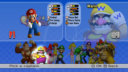 The Captain Select screen from Mario Super Sluggers.