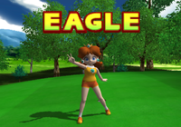 Daisy gives a peace sign after finishing with an Eagle.