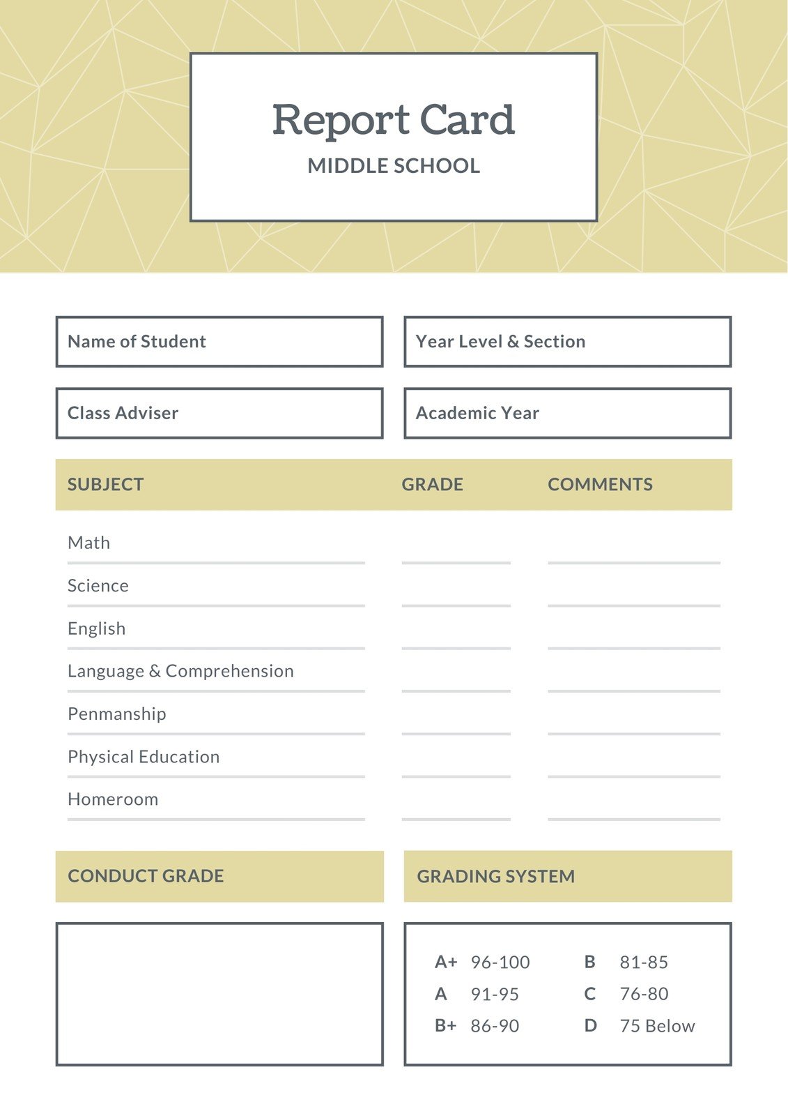 Customize 3+ Middle School Report Cards Templates Online - Canva Throughout Middle School Report Card Template