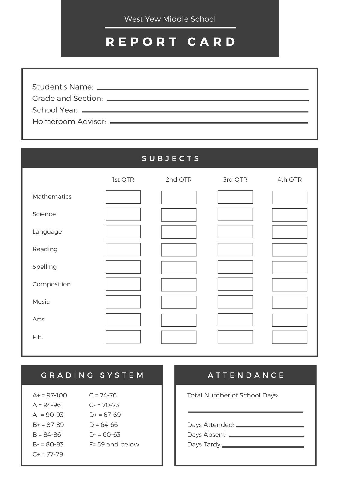 Customize 3+ Middle School Report Cards Templates Online - Canva Intended For Middle School Report Card Template