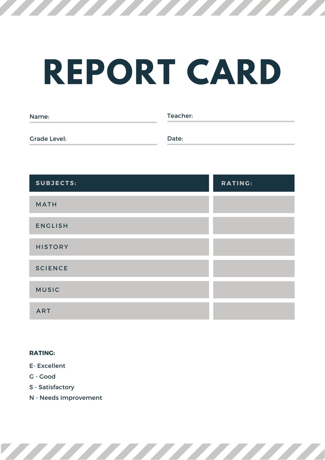 Blank Report Card Template