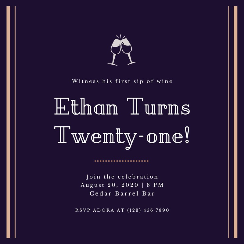 Free, custom printable 21st birthday invitation templates | Canva