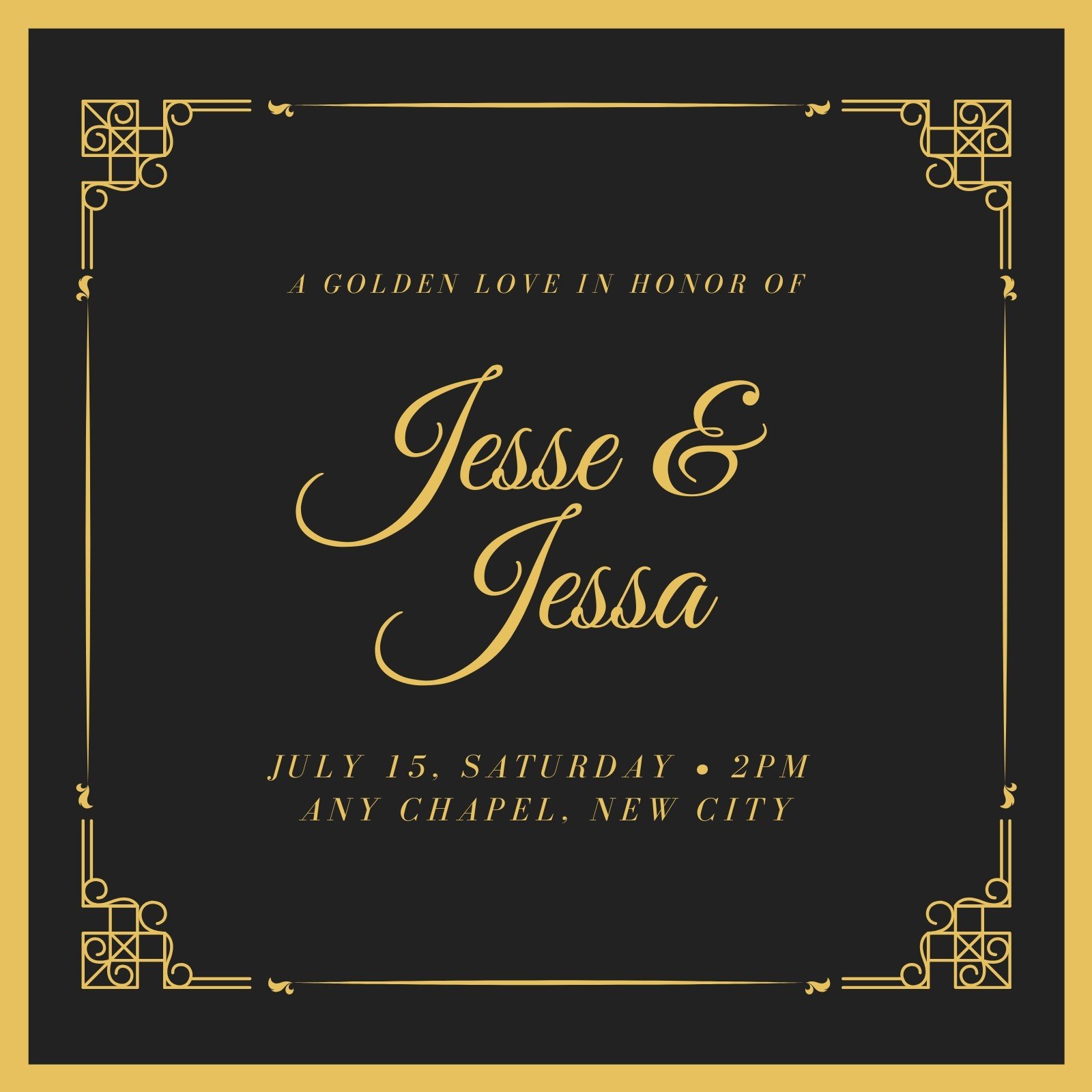 Editable Black And Gold Invitation Template