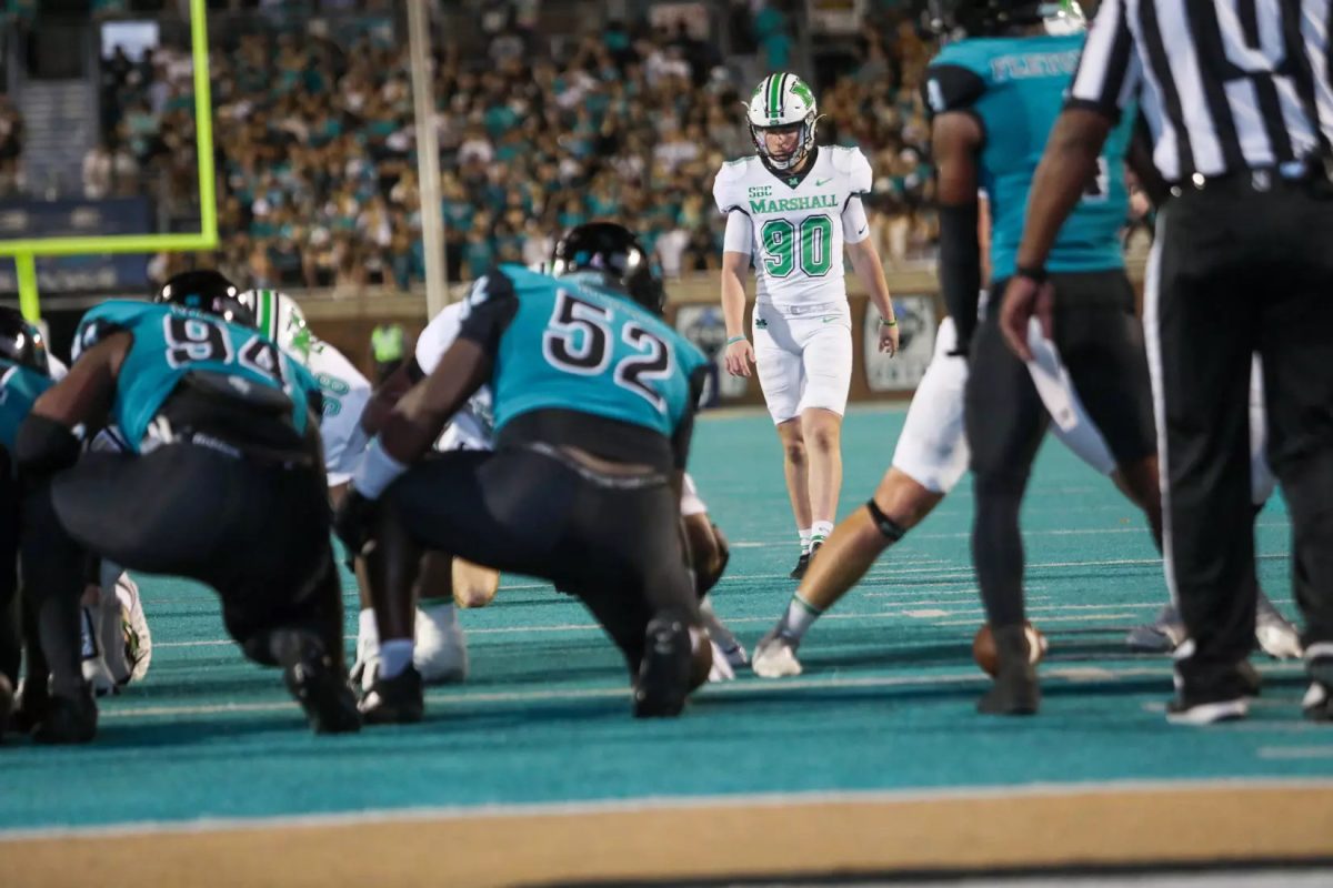 Rece Verhoff lines up for a field goal.