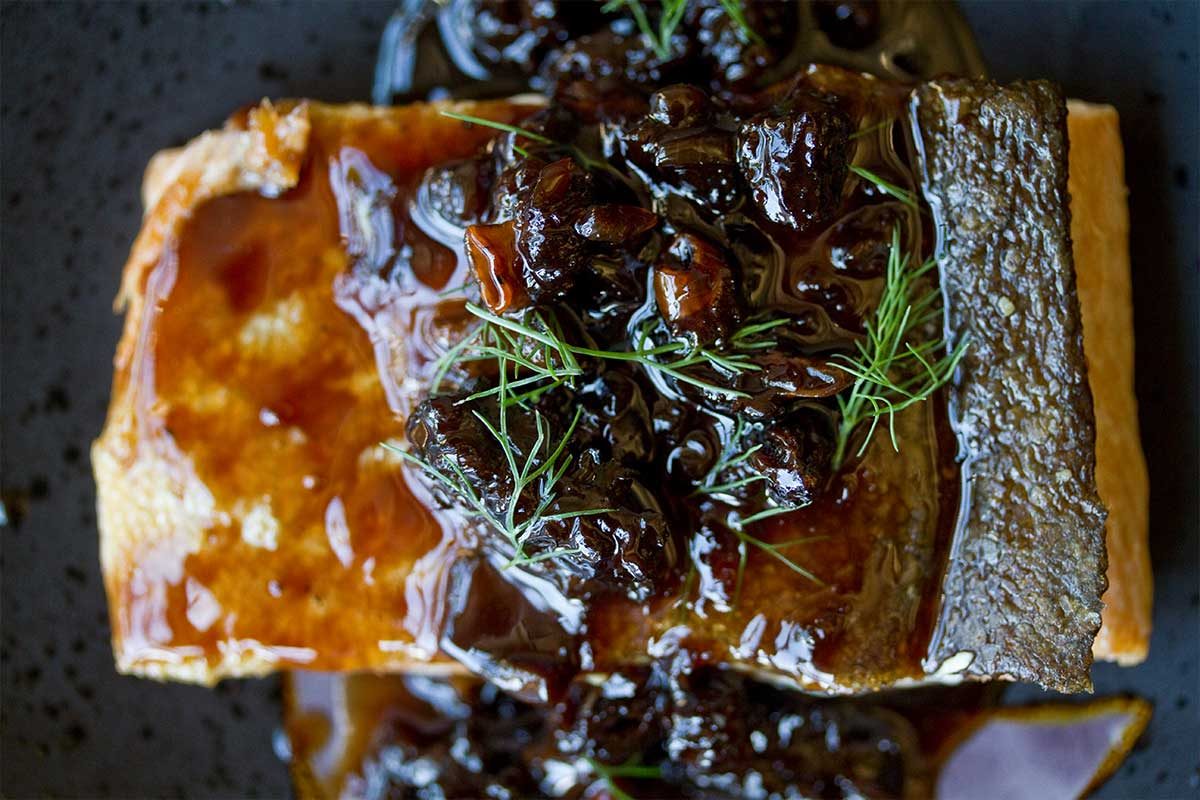 Salmon with Morel Vinaigrette