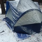 tent with snow on it, including out beyond where the rainfly could have protected it