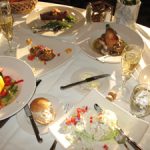 dining table with dishes of food