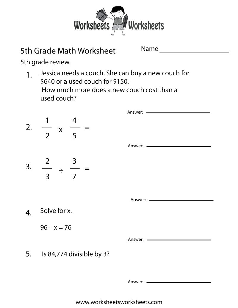 Fifth Grade Math Practice Worksheet Printable | Teaching Ideas | Free Printable Counseling Worksheets