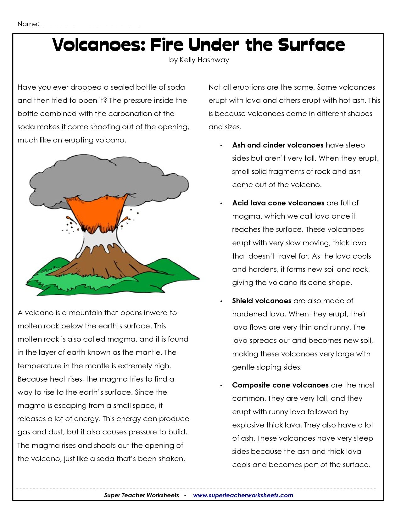 Printable Types Of Volcanoes Worksheet