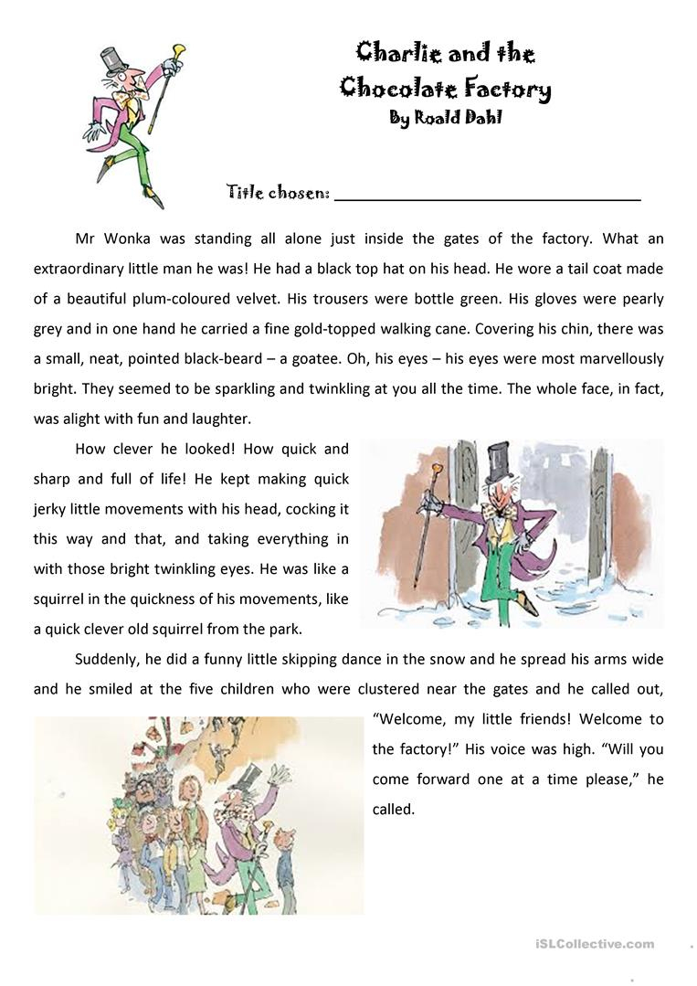 Roald Dahl - Charlie And The Chocolate Factory Extract Worksheet | Charlie And The Chocolate Factory Worksheets Printable