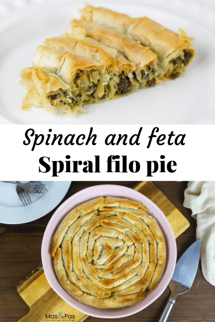 Spanakopita spiral pie - make this healthy spinach and feta cheese filo pie from a traditional Greek recipe