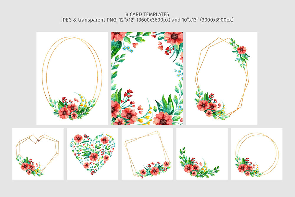 Spring Flowers Watercolor Clipart frames.