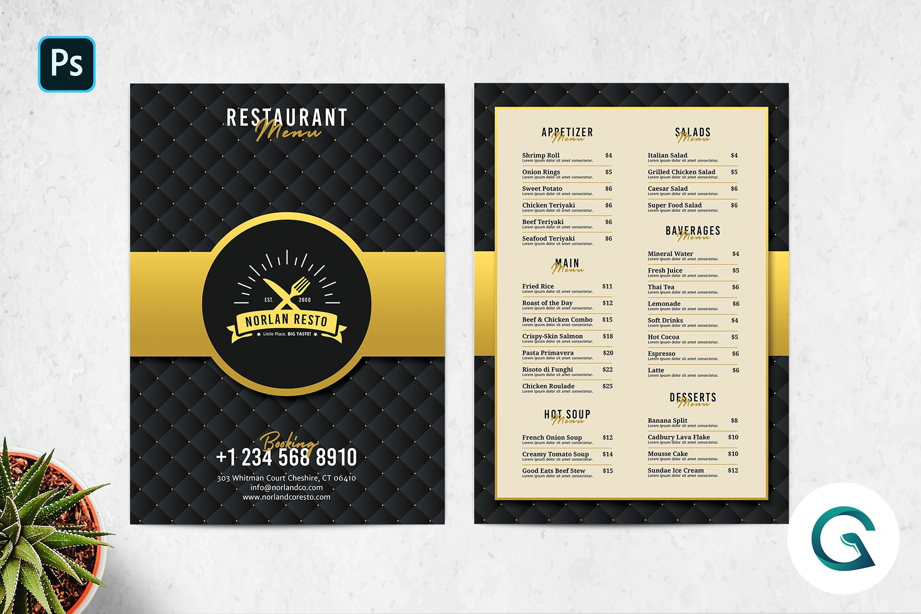 Luxury Restaurant Menu Template preview image.