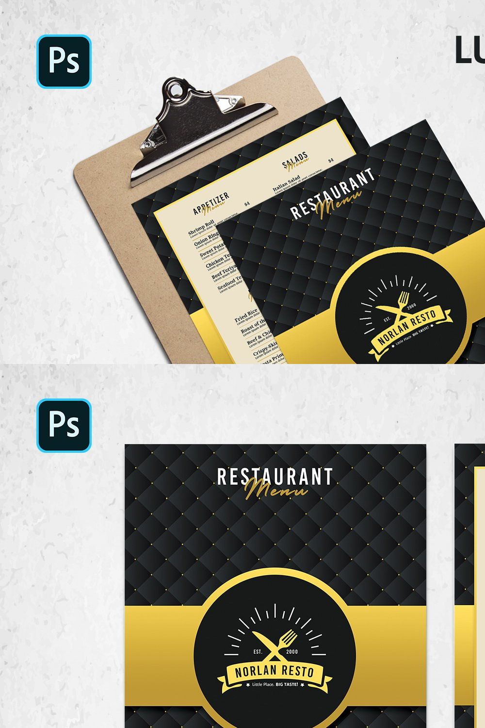 Luxury Restaurant Menu Template pinterest preview image.