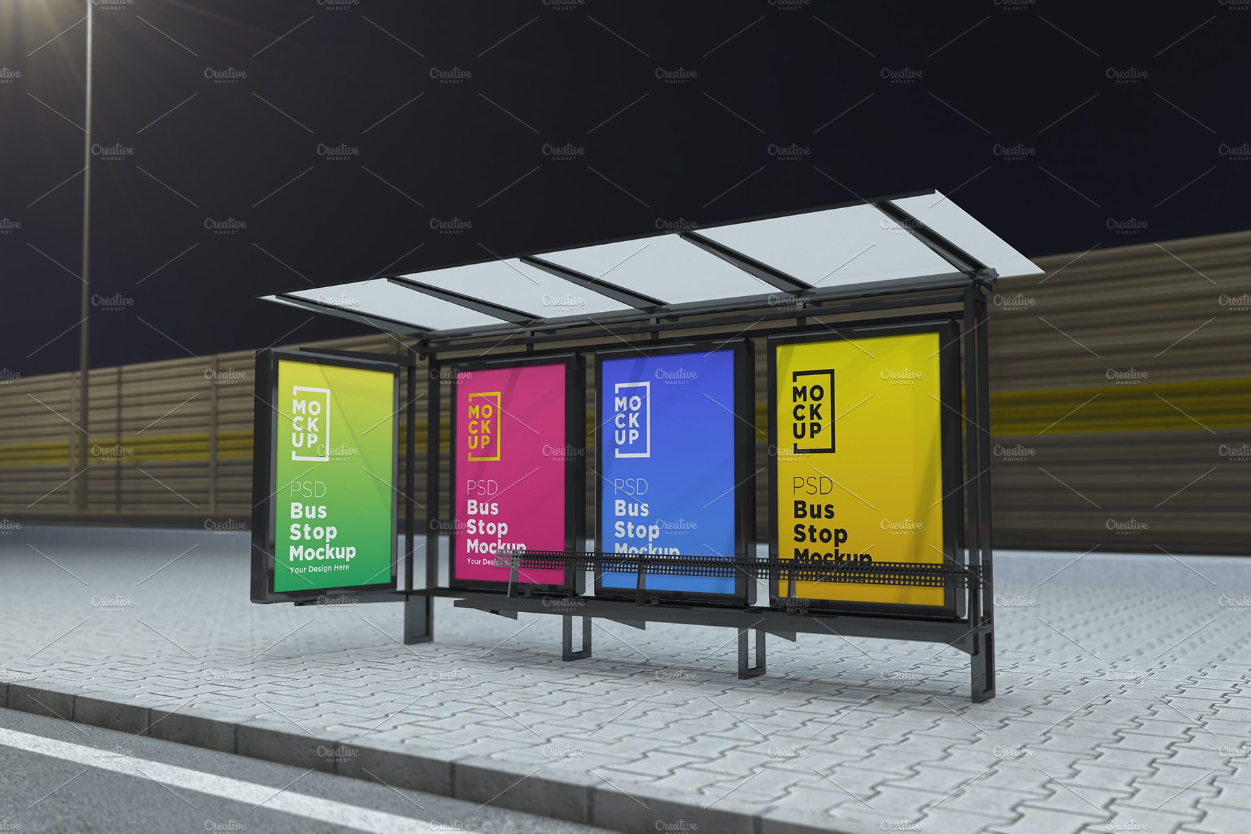 Night View Bus Stop 4 Signage Mockup – MasterBundles