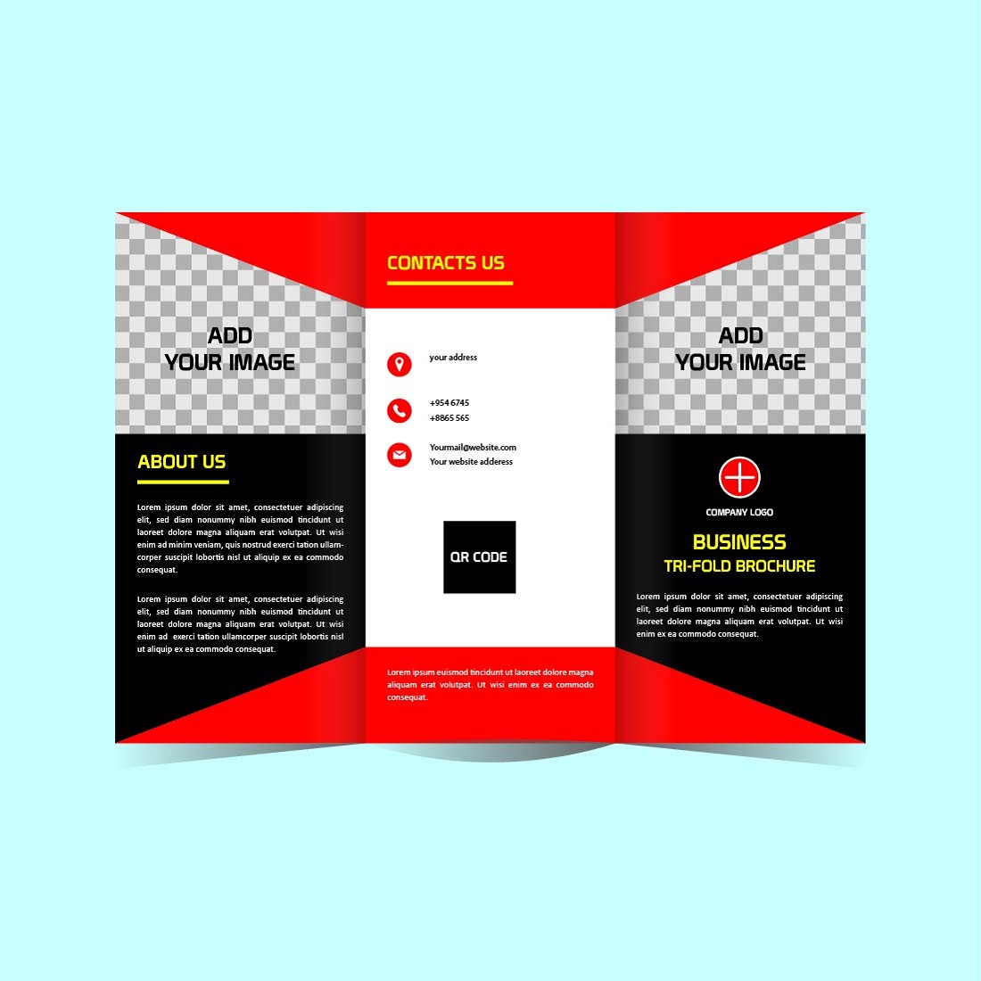 Modern Tri fold Business brochure template design preview image.