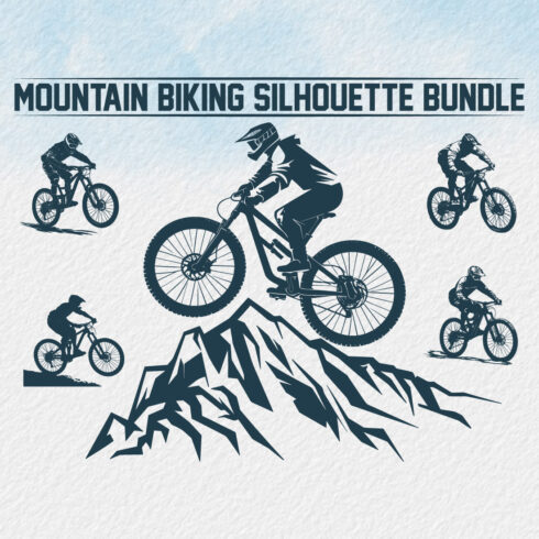 Mountain bike silhouette bundle, Man Cyclist Mountain Biker, Silhouette a cyclist riding mountain bike Vector, Mountain Biking, bike silhouette bundle cover image.