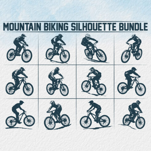 Mountain bike silhouette bundle, Man Cyclist Mountain Biker, Silhouette a cyclist riding mountain bike Vector, Mountain Biking, bike silhouette bundle cover image.