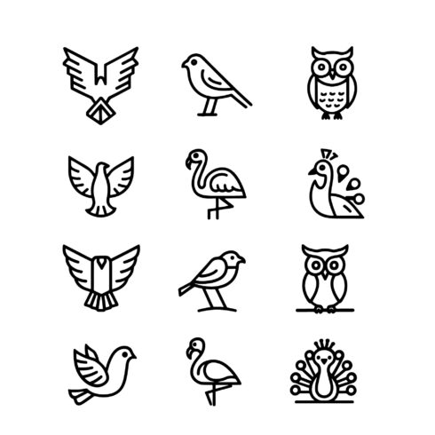 Minimalist Bird Icons Bundle - Black Outline on White Background cover image.