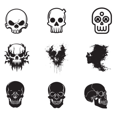 9 Skull Logo Icons - Halloween Vector Pack cover image.