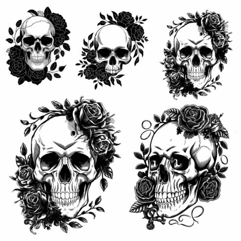 5 Skull with flower vector icon for Halloween cover image.