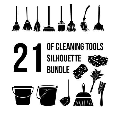 cleaning tools vector silhouette bundle set cover image.