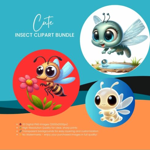 Cute Insect Clipart Bundle cover image.