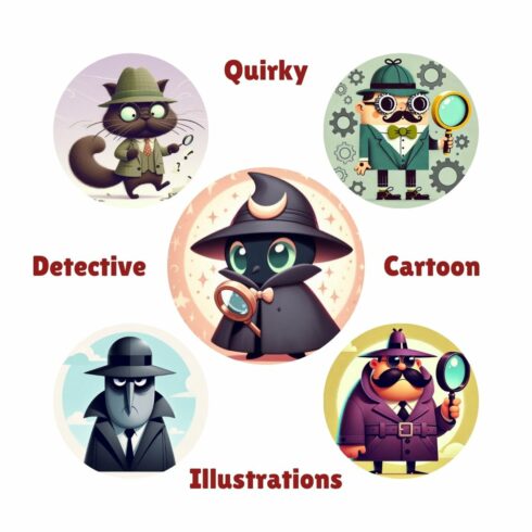 Quirky Detective Cartoon Illustrations cover image.