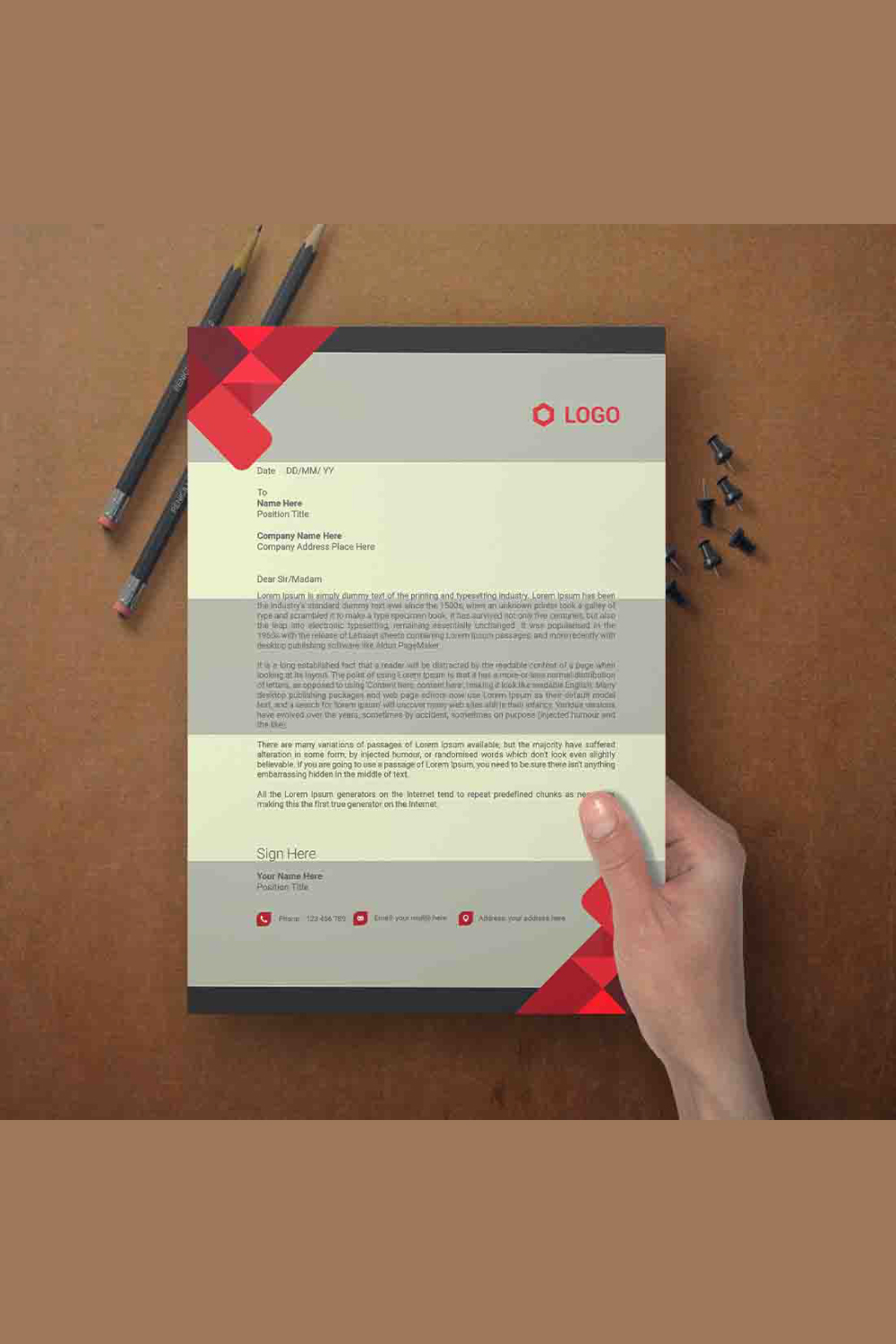 creative and modern Letterhead Design template pinterest preview image.