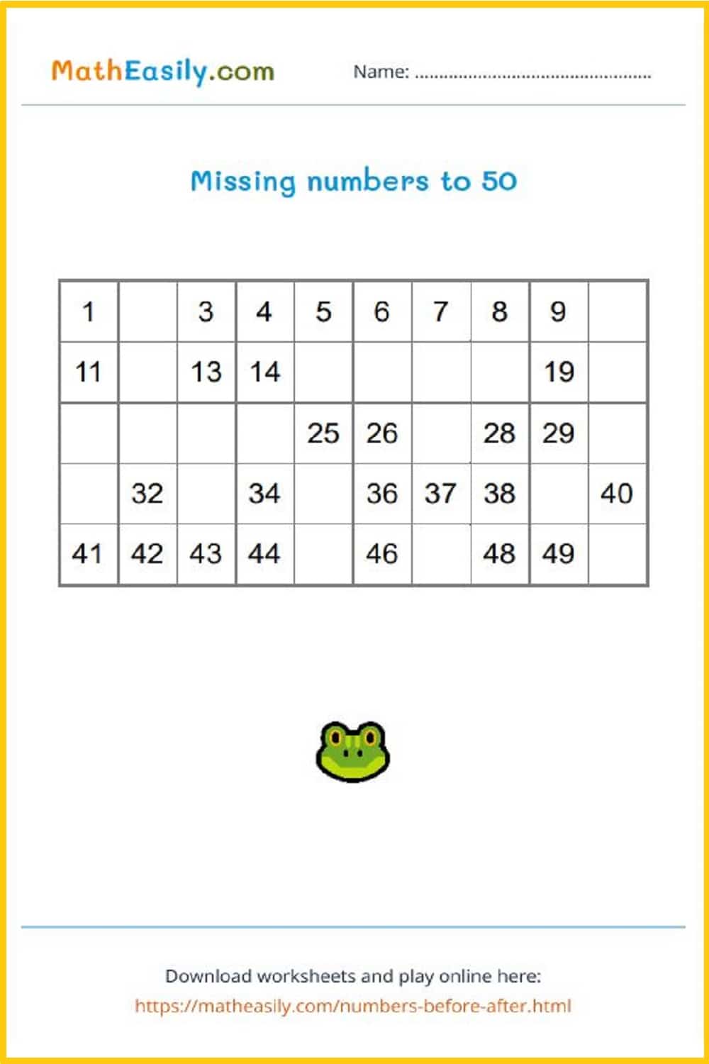 What comes after: numbers 1 to 50 worksheets and games