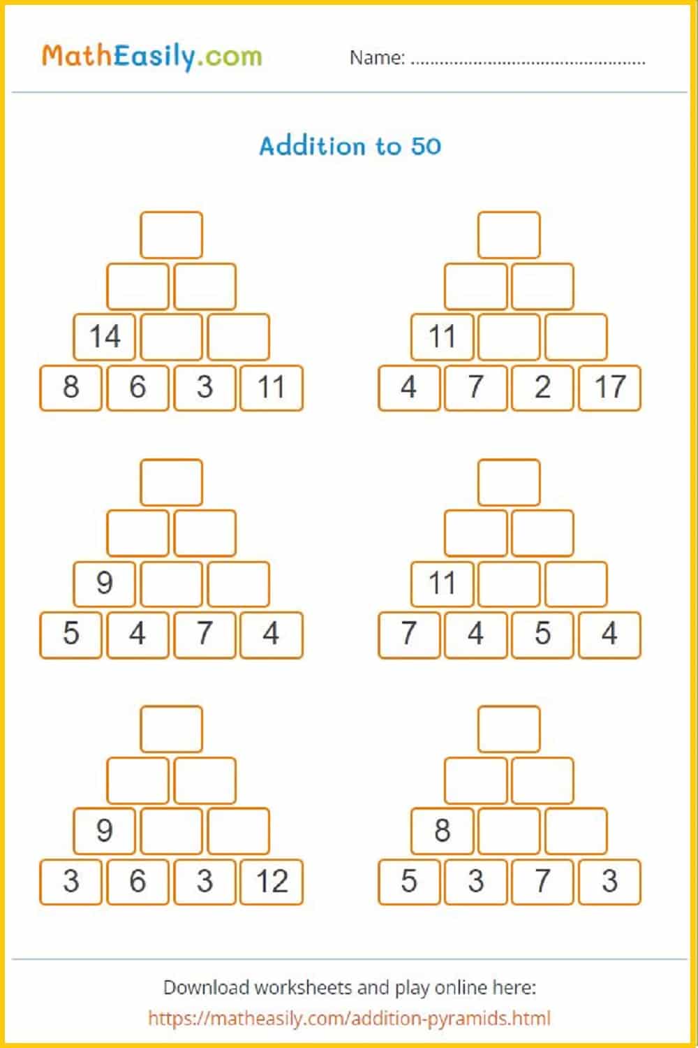 Math Pyramid Worksheet