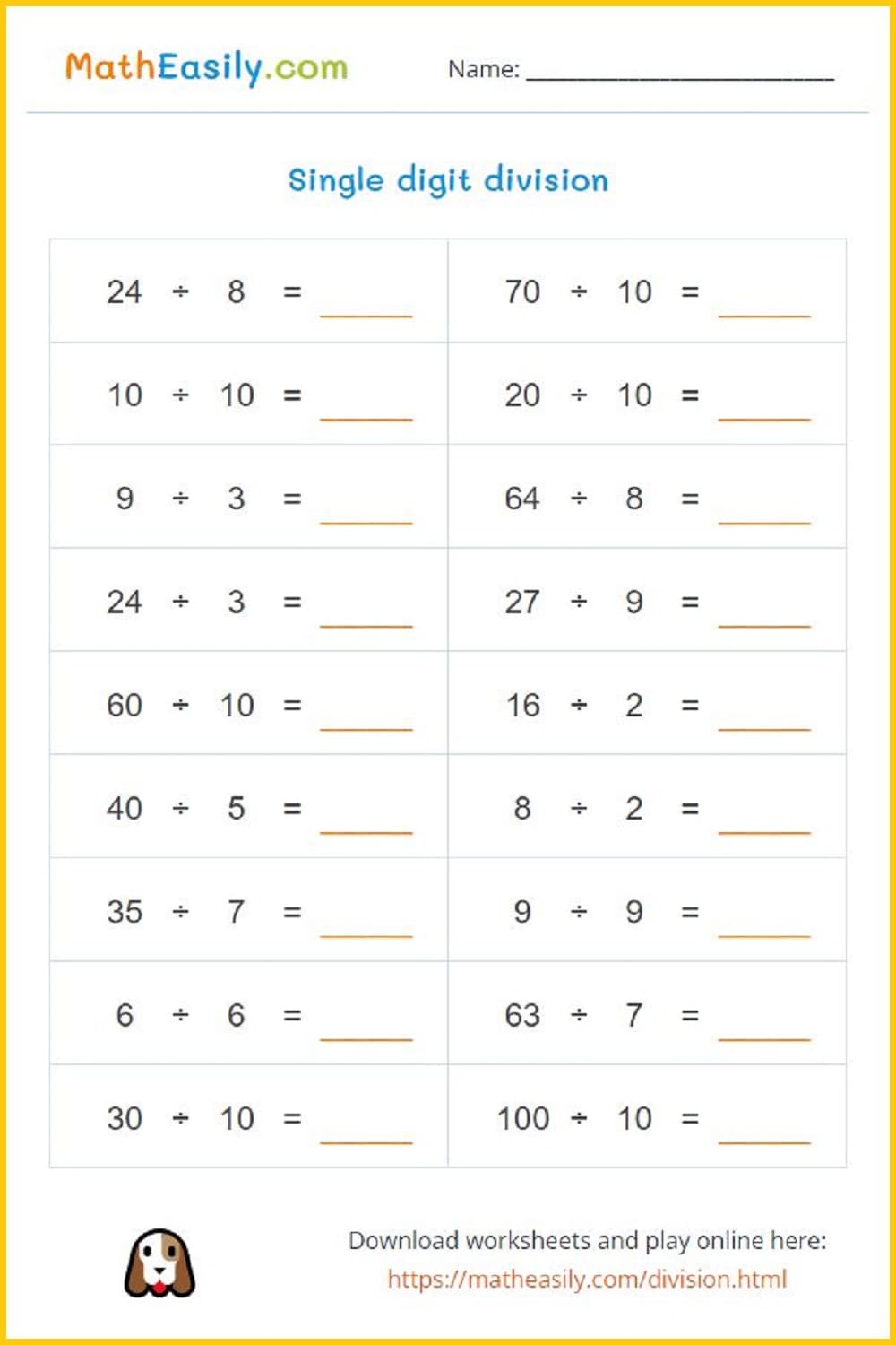 Division Worksheets PDF | free download