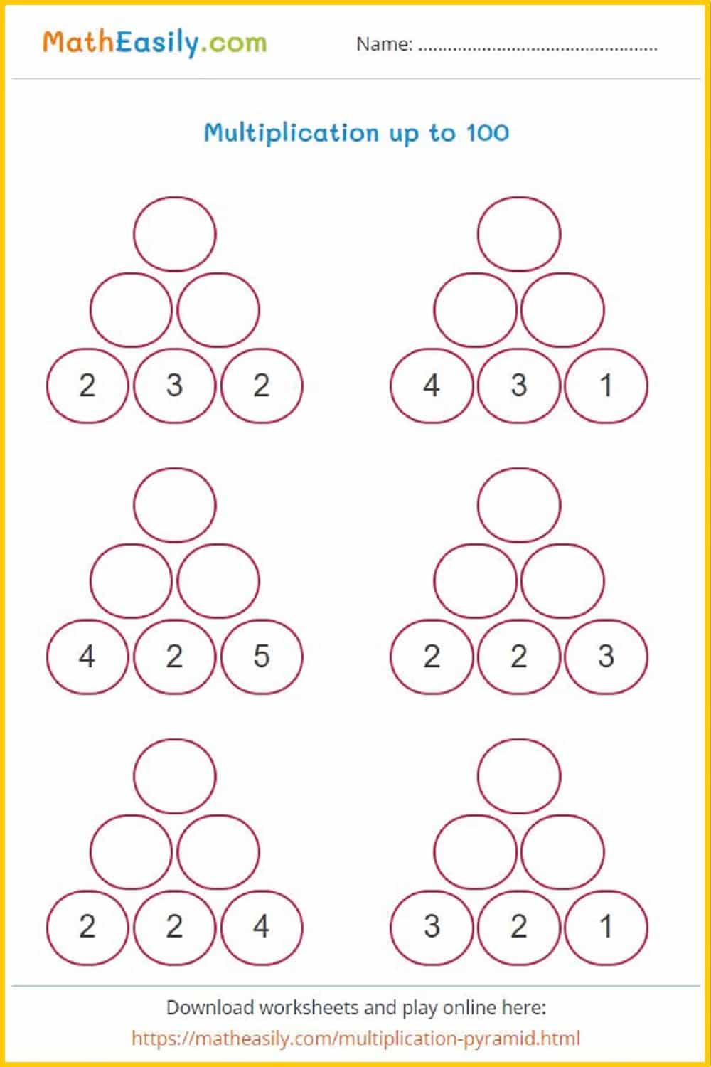 Math Pyramid Worksheet