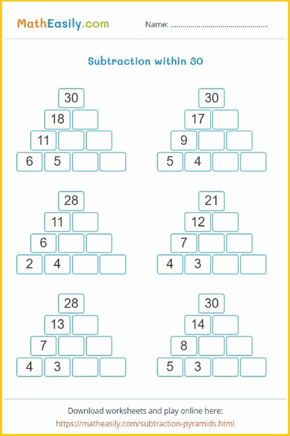 Math Pyramid Worksheet