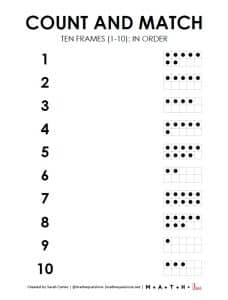 Count and Match Ten Frame Worksheets (1-10) | Math = Love