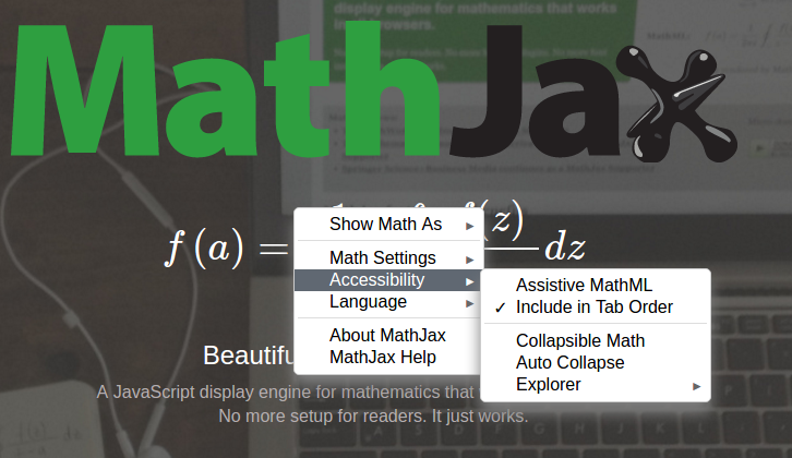 MathJax Menu with additional Accessibility Menu options