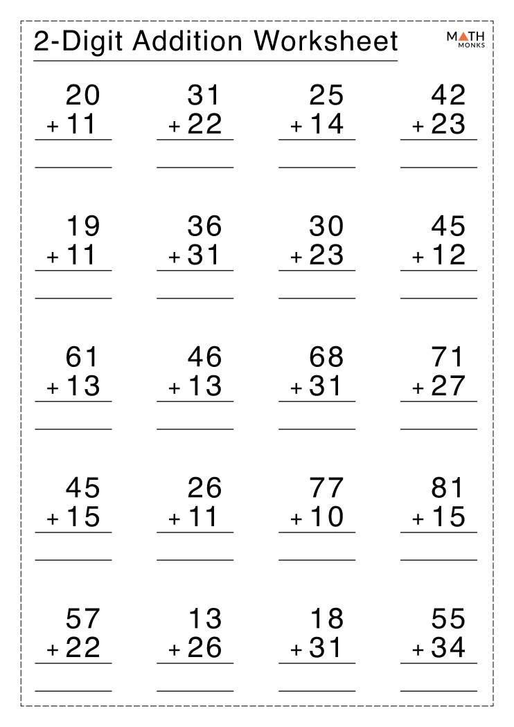 2 Digit Addition Worksheets with Answer Key