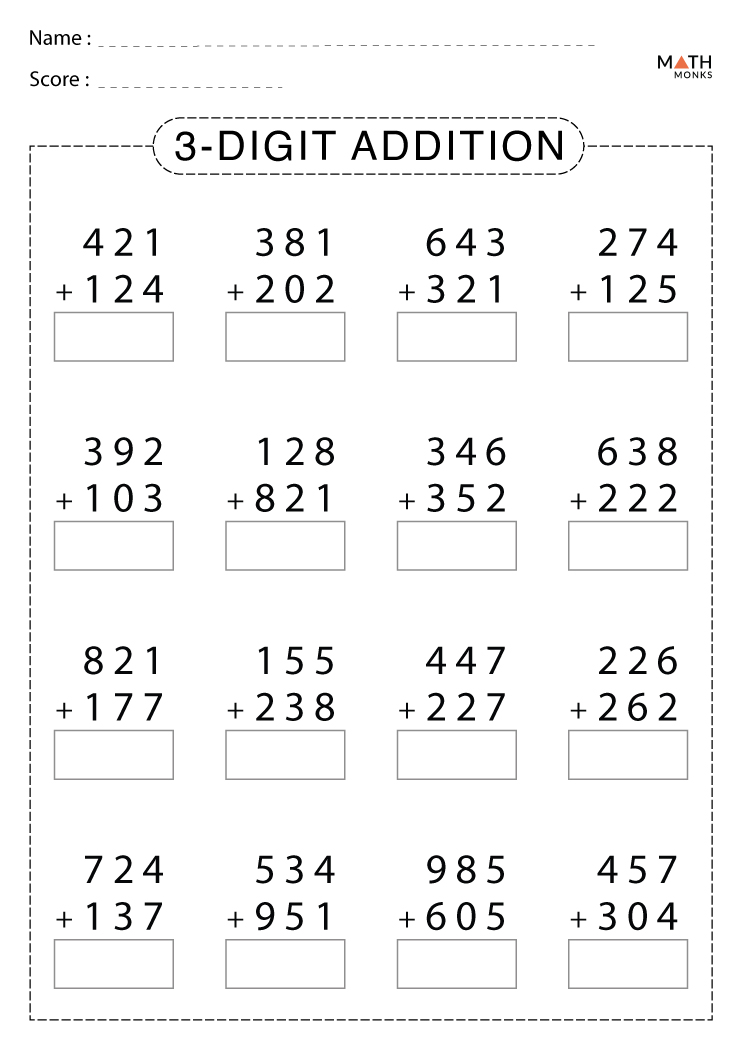 3 Digit Addition Worksheets 3 Digit Addition Workshee - vrogue.co