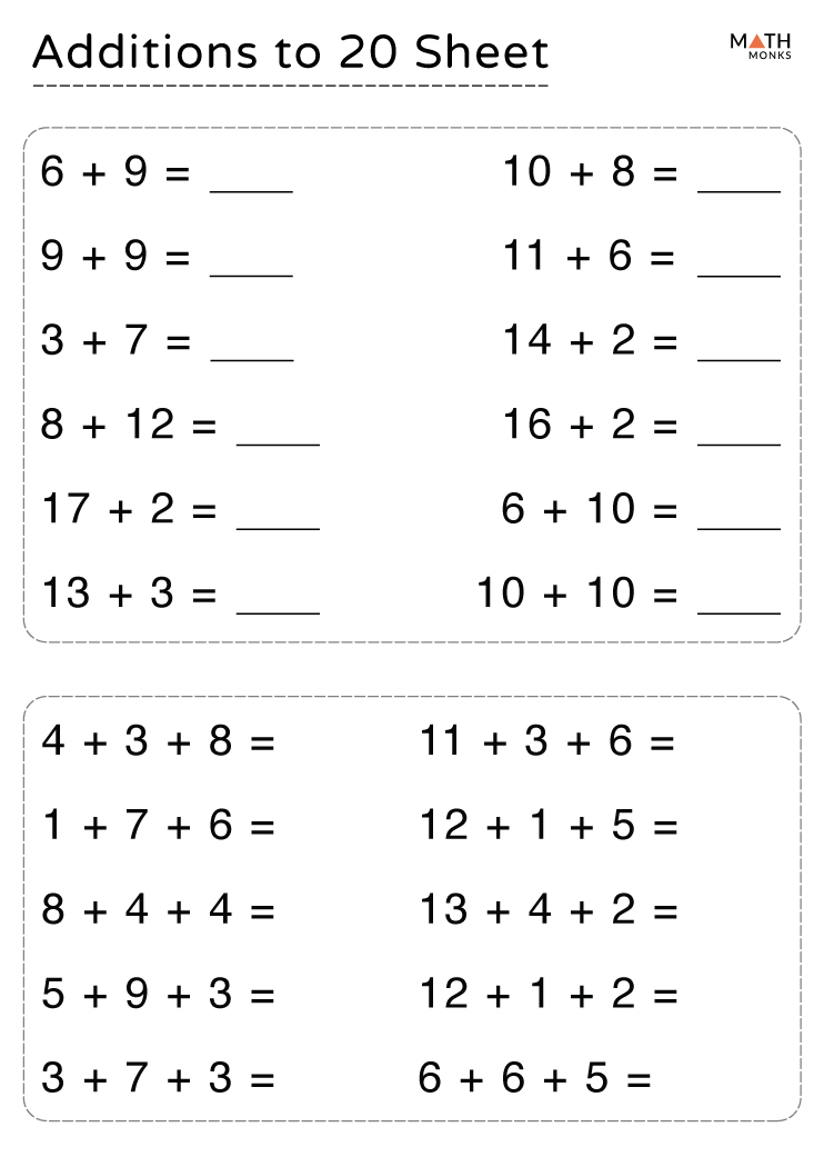 Addition Facts Worksheets with Answer Key