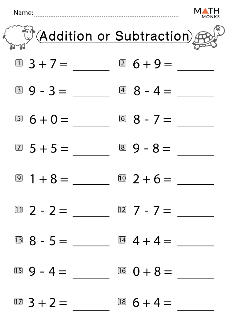 Addition and Subtraction Worksheets for Grade 1 with Answer Key