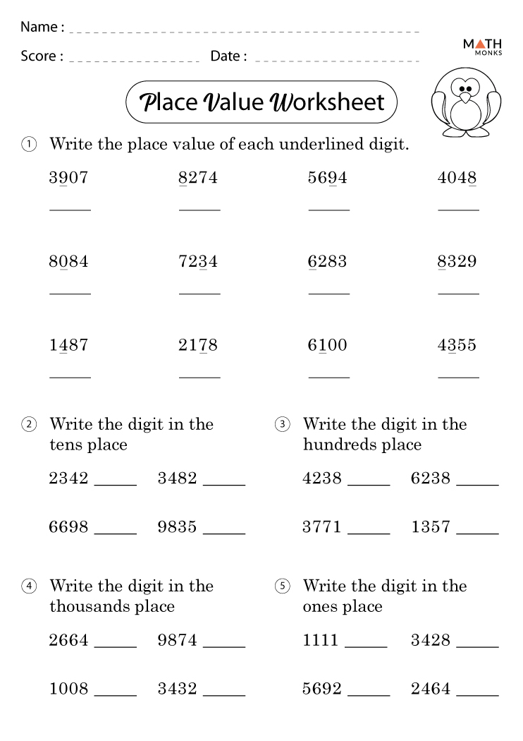 4th Grade Place Value Worksheets with Answer Key